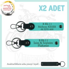 Motor Plakan ve Ismin Anahtarlığında! Isim Plaka ve B Rh (-) Kan Grubu 2'li Anahtarlık, Turkuaz-Syh