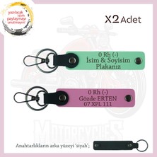 Hız Severlere, Isim Plaka ve 0 Rh (-) Kan Grubu Yazılı X2 Anahtarlık Set, Hediyelik, Yeşil-Pembe-Syh