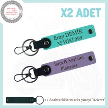 Ince Zevklerin Seçimi – Deri 2’li Anahtarlık Takımı Plaka ve Isim Yazılı, Mor Menekşe-Turkuaz-Laci