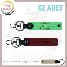 Motorcu Yolculara, Isim Plaka ve 0 + Kan Grubu Yazılı Güvenli Sürüş Anahtarlığı, F Yeşil-Bordo-Sk