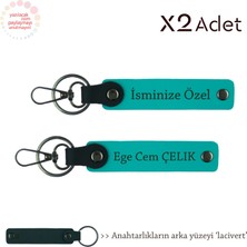 Dayıya Kalıcı Hediye, Isim & Soyisim Kişiselleştirilmiş 2’li Anahtarlık, Koyu Turkuaz-Lacivert