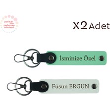 Dayıya Anlamlı Hatıra, Isim & Soyisim Kişiselleştirilmiş 2’li Anahtarlık, Yeşil-Beyaz