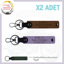Motorcu Dostlara, Isim Plaka ve B Rh (+) Kan Grubu Yazılı Özel X2' Li Set Anahtarlık, Kahve-Mor-Ysl