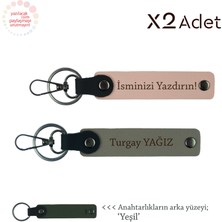 Babaya Yılbaşı Hediyesi, Isimli & Soyisimli 2’li Anahtarlık Hediye Takımı, Yavru Ağzı-Kül Gri-Yeşil