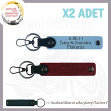 Motor Severlere Özel, Isim Plaka ve A - Kan Grubu Yazılı Kişiye Özel X2 Anahtarlık, Mavi-Bordo-Laci