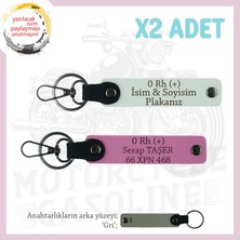 Yol Tutkunları Isim Plaka ve 0 Rh (+) Kan Grubu Yazılı Kişiye Özel X2 Anahtarlık Set, Beyaz-Pembe-Gr