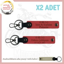 Motor Severlere Özel Isim Plaka, 0 Rh (+) Kan Grubu Yazılı Deri X2 Hediye Anahtarlık, Nar Çiçeği-Sk