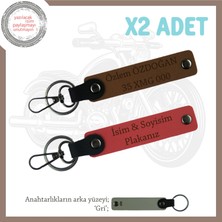 Kişiye Özel Plaka & Isimli Deri Anahtarlık Çifti – Fonksiyonel ve Şık Hediye, Nar Çiçeği-Kahve-Gr