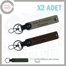 Kurye ve Motorculara Uygun Isim ve Plaka Yazılı 2’li Deri Anahtarlık Hediye, Kül Gri-K Kahve-Ysl