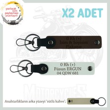 Motor Tutkunlarına, Isim Plaka ve 0 Rh + Kan Grubu Yazılı Kişisel 2'li Anahtarlık, K Kahve-Beyaz-Sk