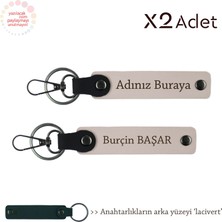 Kurumsal Çalışanlara Şık Armağan, Isimli & Soyisimli 2’li Anahtarlık Takımı, Pudra-Lacivert