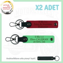 Motor Tutkunlarına, Isim Plaka ve 0 Rh (+) Kan Grubu Yazılı X2 Anahtarlık Set, Kırmızı-F Yeşil-Syh