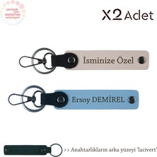 Kardeşe Yılbaşı Hediyesi, Isimli & Soyisimli 2’li Anahtarlık Takımı, Pudra-Gök Mavi-Lacivert