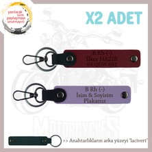 Motor Tutkunlarına Özel, Isim Plaka ve B Rh (-) Kan Grubu Yazılı 2'li Anahtarlık, Mor-Bordo-Laci