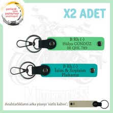 Motosiklet Maceracılarına, Isim Plaka ve B - Kan Grubu Yazılı 2'li Anahtarlık, K Turkuaz-F Yeşil-Sk