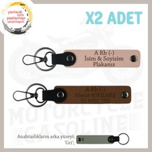 Erkek Motorcuya Hediye, Isim Plaka ve A Rh (-) Kan Grubu, Deri X2' Li Anahtarlık, Yavruağzı-Beyaz-Gr