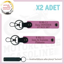 Yol Tutkunlarına, Isim Plaka ve B Rh (-) Kan Grubu Kişiselleştirilmiş Deri X2 Anahtarlık, Pembe-Laci