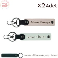 Kuzene Doğum Günü Jest, Isim & Soyisim Yazılı 2’li Anahtarlık Seti, Pudra-Beyaz-Lacivert