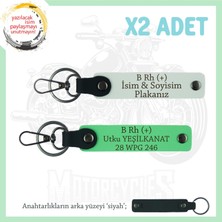 Motorcu Arkadaşlara, Isim Plaka ve B Rh+ Kan Grubu Yazılı Acil Durum Anahtarlığı, Beyaz-F Yeşil-Syh