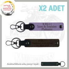 Motorcu Dostlara Isim Plaka ve B Rh (-) Kan Grubu Güvenli Sürüş X2 Anahtarlık Set, Mor-K Kahve-Syh