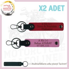 Motosiklet Aşıkları Için, Isim Plaka ve A Rh (+) Kan Grubu Yazılı X2 Anahtarlık, Kırmızı-Pembe-Laci