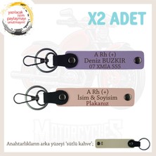 Motor Tutkunlarına Özel Isim Plaka ve A Rh (+) Kan Grubu Yazılı X2 Anahtarlık, Yavruağzı-Mor-Sk