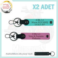 Motosiklet Kuryesi Için, Isim Plaka ve 0 Rh (+) Kan Grubu Yazılı, 2'li Anahtarlık, Pembe-Turkuaz-Syh