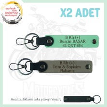 Hız Aşıkları Için Isim Plaka ve B Rh (+) Kan Grubu Yazılı Hediyelik X2 Anahtarlık, Kül Gri-Yeşil-Syh