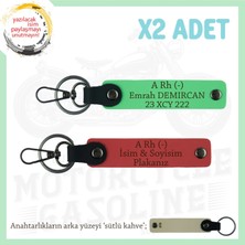 Motosiklet Severlere, Isim Plaka ve A Rh (-) Kan Grubu Yazılıx2 Anahtarlık, Nar Çiçeği-F Yeşil-Sk