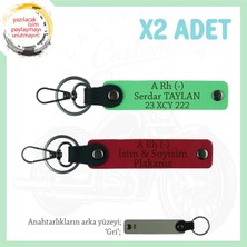 Motor Tutkunlarına, Isim Plaka ve A Rh (-) Kan Grubu Yazılı,  X2 Anahtarlık Set, Kırmızı-F Yeşil-Gr