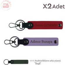 Sevgiliye Mezuniyet Hediyesi, Isim Yazılı 2’li Anahtarlık Hediye Takımı, Mor Menekşe-Kırmızı-Yeşil