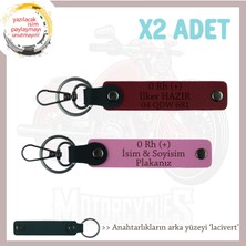Tarz Sahibine, Isim Plaka ve 0 Rh (+) Kan Grubu Yazılı Hediye, Deri X2 Anahtarlık, Pembe-Bordo-Laci