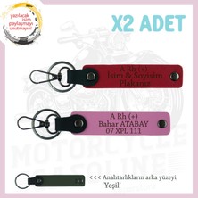 Motosiklet Aşıkları Için, Isim Plaka ve A Rh (+) Kan Grubu Yazılı 2'li Anahtarlık, Kırmızı-Pembe-Ysl