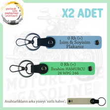 Biker Dostlarına, Isim Plaka ve 0 Rh (+) Kan Grubu Yazılı, Motor X2' Li Anahtarlık, Mavi-F Yeşil-Sk