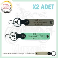 Hız Aşıkları Için, Isim Plaka ve 0 Rh (+) Kan Grubu Yazılı Hediyelik X2 Anahtarlık, Kül Gri-Yeşil-Sk