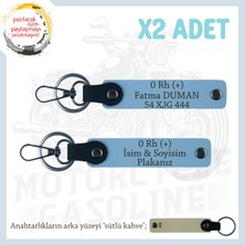 Yol Arkadaşlarına, Isim Plaka ve 0 Rh + Kan Grubu Yazılı Acil Durum 2'li Anahtarlık Takımı, Mavi-Sk