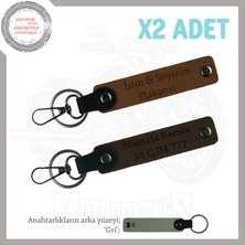 Araç Sahiplerine Özel, Isim ve Plaka Yazılı Kişisel Anahtarlık X2' Li Set, Kahve-K Kahve-Gr