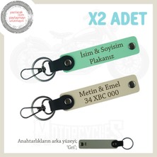 Isimli ve Plakalı X2 Anahtarlık, Özel Günler Için Şık ve Anlamlı Hediye Set, Yeşil-S Kahve-Gr