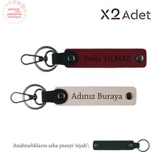 Teyzeye Şık Jest, Isimli & Soyisimli 2’li Anahtarlık Takımı, Pudra-Bordo-Siyah