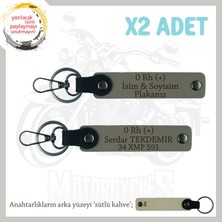 Motorcu Dostlara Özel, Isim Plaka ve 0 Rh (+) Kan Grubu Güvenli Sürüş X2' Li Anahtarlık, Kül Gri-Sk