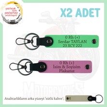 Hız Tutkunlarına Özel, Isim Plaka ve 0 Rh (+) Kan Grubu Yazılı Deri X2 Anahtarlık, Pembe-F Yeşil-Sk