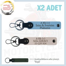 Motorcu Tarzına Özel Isim Plaka ve A Rh (+) Kan Grubu Yazılı Hediyelik X2 Anahtarlık, Pudra-Mavi-Ysl