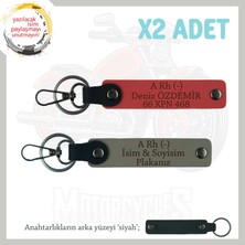 Hız Aşıkları Için Özel Isim Plaka ve A Rh (-) Kan Grubu Yazılı X2 Anahtarlık, Nar Çiçeği-Kül Gri-Syh