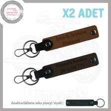 Motor Stiline Uygun, Isim ve Plaka Yazılı Hediyelik Deri X2 Anahtarlık Seti, Kahve-K Kahve-Syh