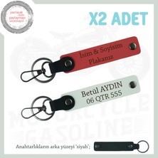 Kuryelere Özel Deri Anahtarlık – Plaka ve Isim Detaylı 2’li Hediye Seçeneği, Nar Çiçeği-Beyaz-Syh