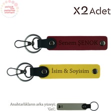 Doktora Anlamlı Hediye, Isimli & Soyisimli 2’li Anahtarlık Hediye Takımı, Sarı-Bordo-Gri