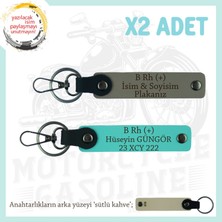 Tarz Sahibine, Isim Plaka ve B Rh (+) Kan Grubu Yazılı Hediye X2 Anahtarlık Set, Kül Gri-Turkuaz-Sk