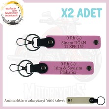 Yol Tutkunlarına Özel, Isim Plaka ve 0 Rh (+) Kan Grubu Yazılı Deri X2 Anahtarlık Hediye, Pembe-Sk