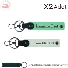 Yılbaşı Için Şık Armağan, Isimli & Soyisimli 2’li Anahtarlık Hediye Takımı, Yeşil-Beyaz-Lacivert