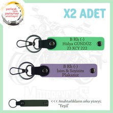 Bikerlar Için Özel, Isim Plaka ve B Rh (-) Kan Grubu Yazılı Hediye 2'li Anahtarlık, Mor-F Yeşil-Ysl